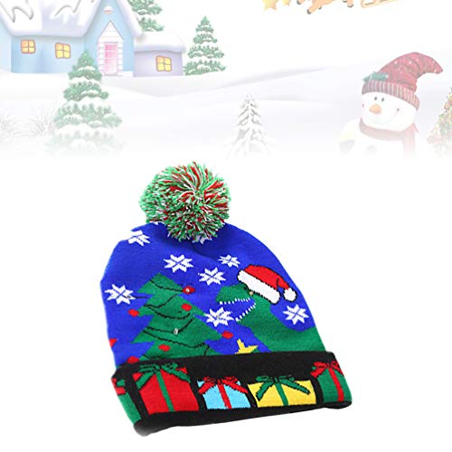 Gorro de natal Amosfun de tricô com luzes LED para o inverno e neve com lanterna e cabeça de Natal p
