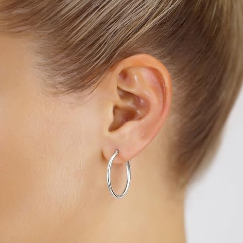 Classic 10K White Gold Hoop Earrings - Shiny Polished Plain Round Gold Hoops for Women and Men3