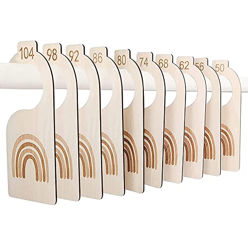 Pack de 10 Separadores de Madera para Tallas de Bebé, Separadores de Ropa de Bebé Arcoíris Tallas de Ropa 50-104, Accesorios de Armario para Niños, Bebe Recien Nacido