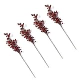 Kunstzweig mit roten Beeren 53 cm - 4 Stück – künstlicher Strauch für Weihnachtsdeko, Winterarrangements & Gestecke – Deko-Zweig rot 53 x 12 x 5 cm für Vase, Adventskranz & Tischdekoration