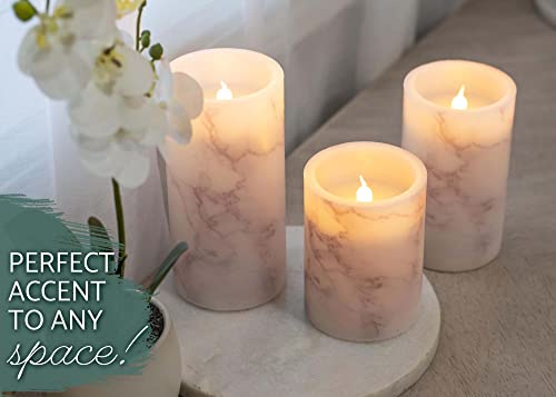 Image of Elanze Designs Marbled White and Grey 6 inch Wax LED Flameless Pillar Candles Set of 3