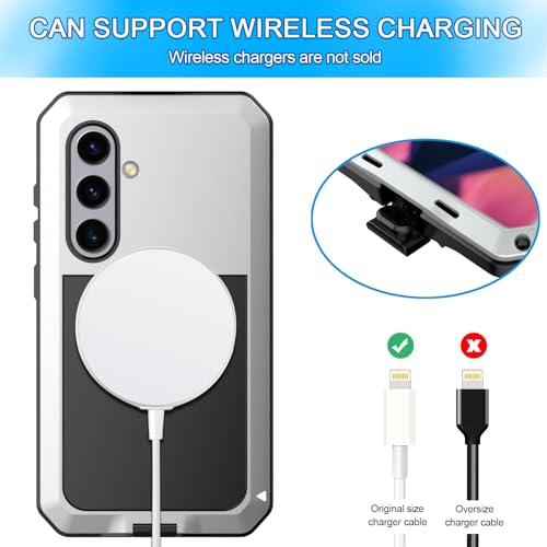 Marrkey for Galaxy S24 Case,Full Body Protective Cover Heavy Duty Shockproof [Tough Armour] Aluminum Alloy Metal Case with Silicone Built-in Screen Protector for Samsung Galaxy S24 6.1\" - Silver - Thumbnail 6