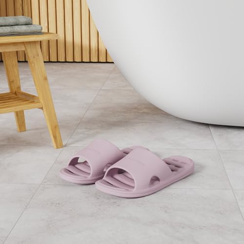 Image of Women's Shower Slipper, Quick Drying Non-Slip Slippers, Bathroom House & Pool Sandals, In-Door Slipper for Gym, Soft Sole, Beige, Size S, M, L, XL