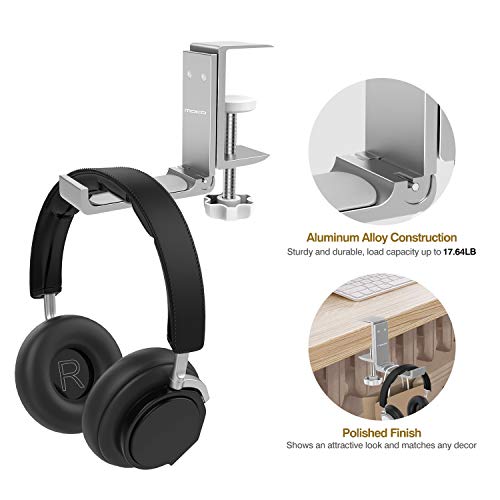 Moko Headphone Stand, Universal Aluminum Foldable Headphone Hanger Adjustable Headset Holder Clamp Mount Desk Hook Holder For All Headphone Sizes, Sennheiser, Audio-Technica, Ps5 Gaming Headset-Silver #TOP4
