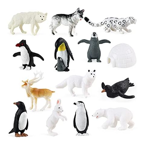 OUKEYI 14PCS Realistic Polar Animals Figurines Toy Mini Arctic Animals Toys Set 1-2 Inch Plastic Arctic Tundra Deer Toy Animal Small White Bear Arctic Fox Kids Diorama Birthday Gift Cover