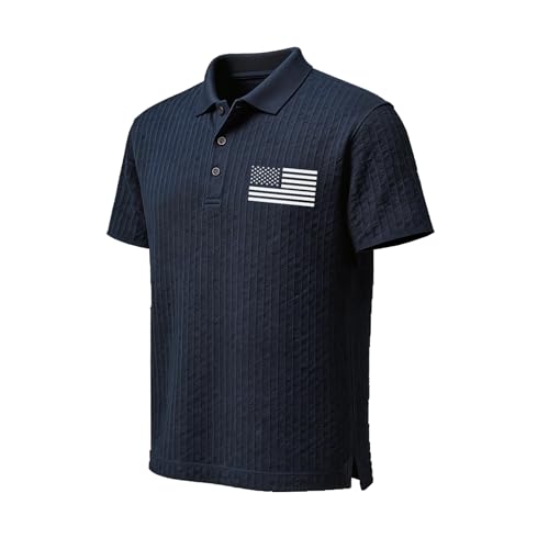 Camisetas polo cortas de algodón para hombre H HYFOL, con tejido texturizado, diseño patriótico estadounidense y estiramiento, para golf y uso casual miniatura 1