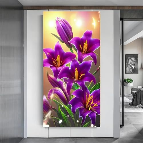 Diamond painting complet 80x160cm de lys violets avec strass carrés Senyanr pour adultes