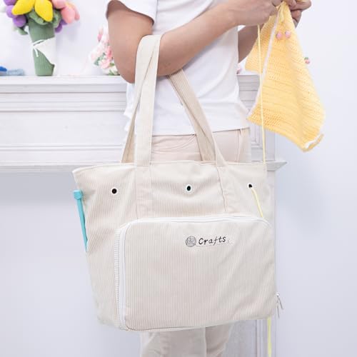 Image of MYBAGZING Large Corduroy Yarn Bag - Tote for Crochet Hooks & Accessories - Knitting Storage Bag