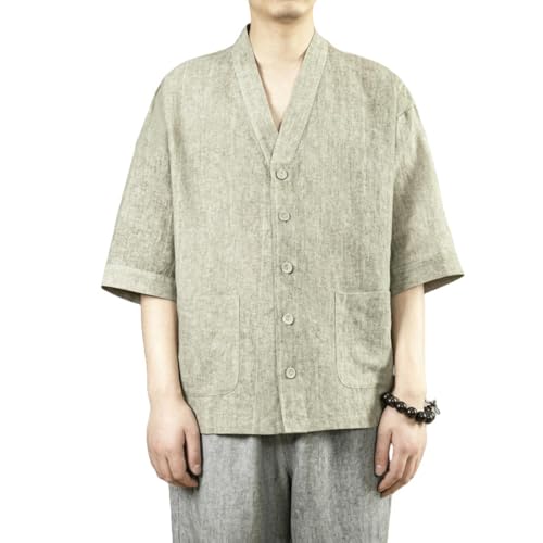 Chemise homme col style chinois coton lin manches courtes anti-chaleur