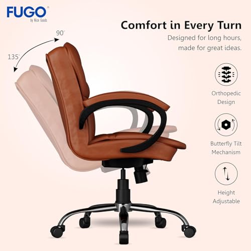 Image of FUGO Nice Goods Ergonomic Executive Office Chair, Home Desk Office Chair, Revolving Chair with Tilting Mechanism and Metal Base (Tan)