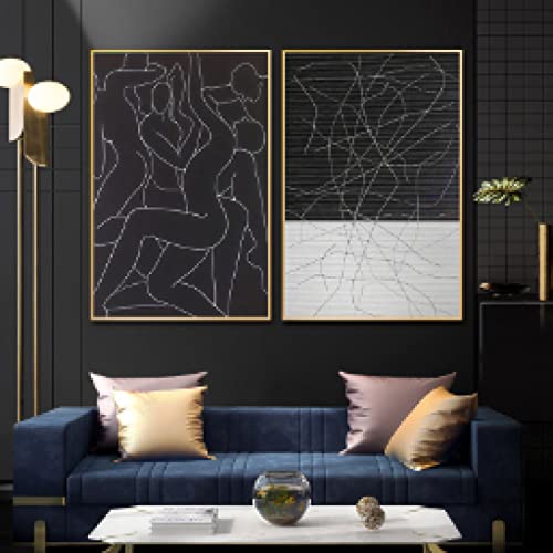 Moderne noir blanc ligne abstraite figure affiches décoration murale toile salon 40x60cm