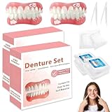 Fezf 2 Pezzi Dentiera in Silicone,Denti Finti da Applicare da Soli,Faccette Dentali,Comprendente Superiori e Inferiori,10g di Gomma Dentale,Materiale Confortevole,Adattamento Naturale,Unisex