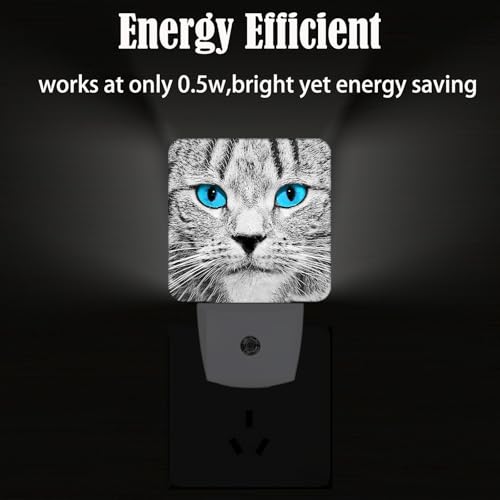 Image of Blue Eyes Cat Night Light,Plug Into Wall with Dusk to Dawn Light Sensors, Warm Nightlights for Bedroom, Bathroom, Hallway, Kitchen, Gifts Ideal for Boys Girls Women Men