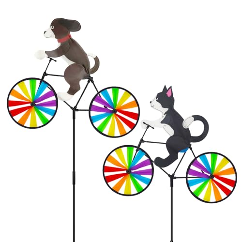 MuuXii 2 Pack Animal Bike Spinners Decoration 20.9 inch, Dog and Cat Pinwheels Colorful, Large Sized Whirligigs Windmill, Garden, Outdoor Courtyard,...