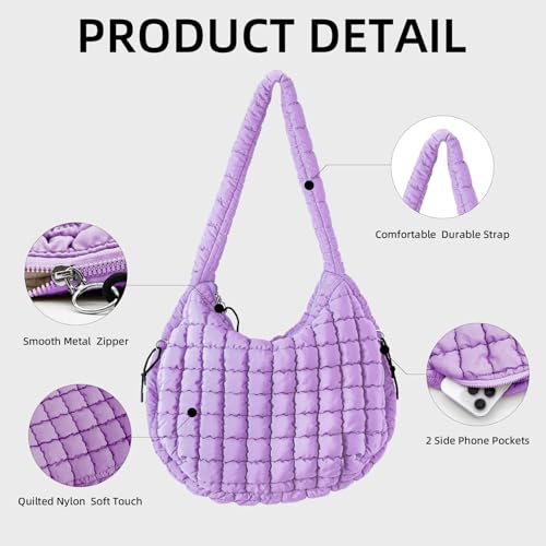 Image of Puffer Quilted Shoulder Bag Large Puffer Tote Bag for Women,Hobo Quilted Tote Bag Crossbody Shoulder Handbags Puff Purse