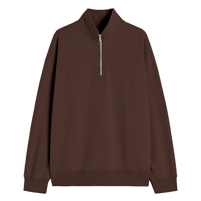 Image of Fleece Half Zip High Neck Loose Fit Sweatshirt for Men's