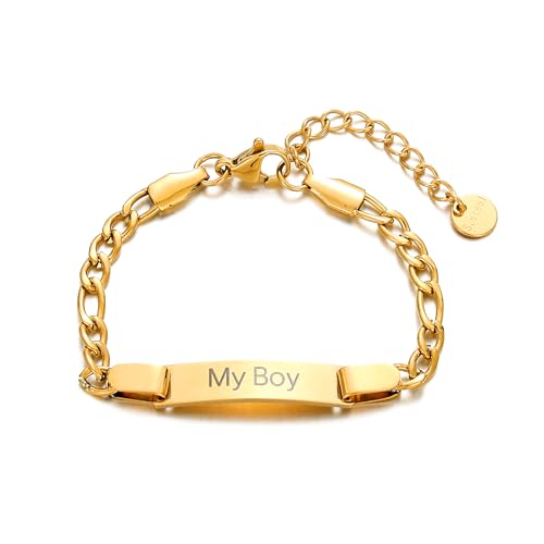 Ethlyn Gifts for Baby Boy Gold Plated Stainless Steel Figaro Bracelet Waterproof Children Jewelry Boys Birthday Christmas Gift
