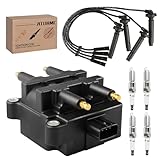 Set of 1 Ignition Coils Pack UF240 22433AA570 with 4 Iridium Spark Plugs and Spark plug Wire Set Compatible with 1999-2004 Subaru Forester Outback Subaru Legacy Impreza 2003-2006 Baja H4 2.5L