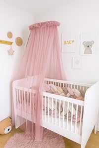 Baby Fancyroom Betthimmel für Babybett Gitterbett Kinderbett 300x180 cm – feiner Tüll, handgefertigt, eleganter Volant – erhältlich in Beige, Blau, Altrosa, Ecru (Altrosa)
