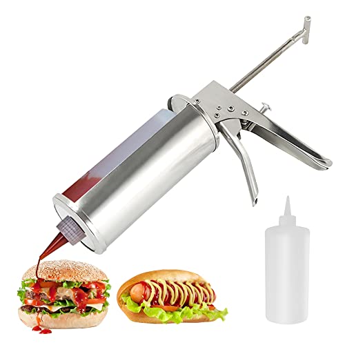Pistolet do dozowania sosów – stal nierdzewna, pojemność 650 ml, idealny do keczupu i sosu sałatkowego, idealny do gotowania w domu i grillowania