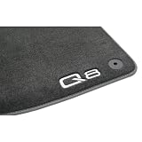 Audi Dywaniki Samochodowe Premium, Welurowe, Przednie, Czarne ze Stalowoszarym Obszyciem, z Logo Q8, Kompatybilne z Audi Q8 (4M) od 2019
