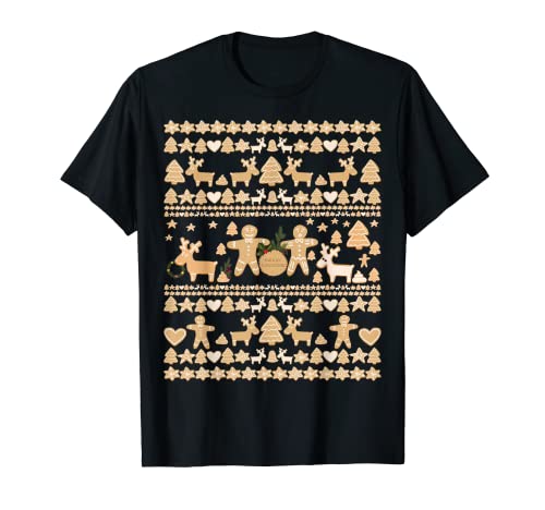 Lebkuchenmann und Hirsch lustiger Vintage hässlicher Weihnachtspullover T-Shirt
