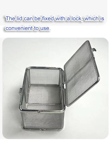 Cesta de esterilización de acero inoxidable con tapa, bandeja de malla para almacenamiento de instrumentos de laboratorio en hospitales y clínicas