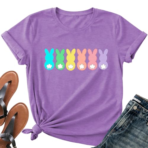Image of Easter Shirts for Women-Cute Easter Bunny Tee Tops Oh for Peeps Sake Shirt Rabbit Printing Short Sleeves