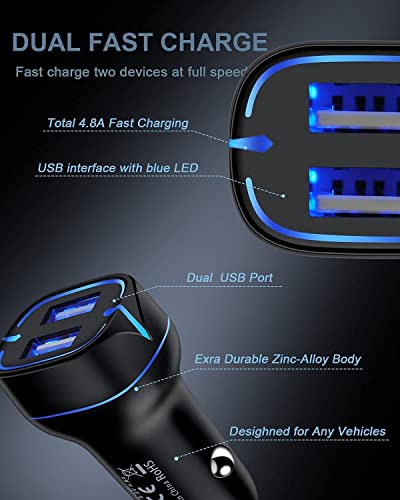 Phone Car Charger, Dual Port Cigarette Lighter Adapter + 2Pack-3Ft Lightning Cables Fast Charging For Iphone 14 13 12 Pro Max Mini 11Pro 10 Se X Xr Xs Max 8, Lightening Wire 3Ft + Car Phone Cargador #TOP4