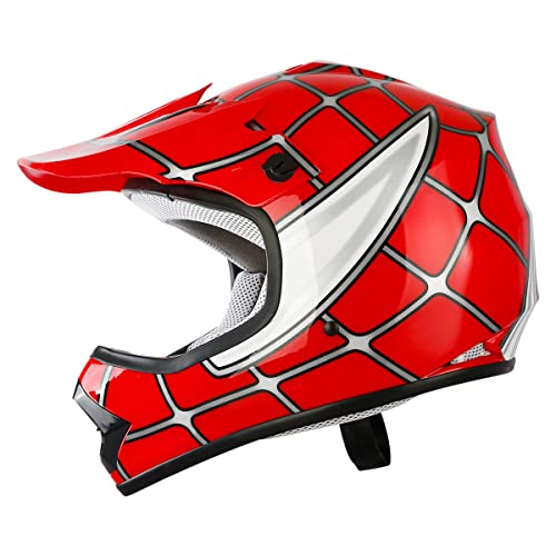 Xfmt Dot Youth Kids Motocross Offroad Street Dirt Bike Helmet Youth Motorcycle Atv Helmet With Goggles Gloves Red Spider M #TOP1