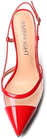 AMBELIGHT Women's Clear Platform Slingback Stiletto Patent Pointed Toe High Heel 4 Inch Solid Dating Sexy Pumps Shoes Red Size 7.5 - Zapatos de Tacon para Mujer | Image 2