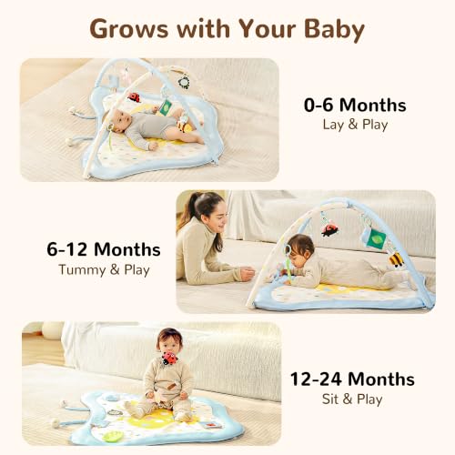 Pamo Babe Baby Play Gym & Activity Mat, Tummy Time Mat with 8 Montessori Toys, Non-slip Foldable Baby Playmat for Stage-Based Development, Machine Washable Baby Gym Play Mat for Newborn Essential Gift — view 3