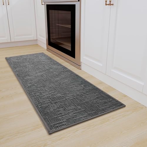 QINTOK Tapis de Cuisine Antidérapant Lavable 44x120cm, Tapis Couloir Gris
