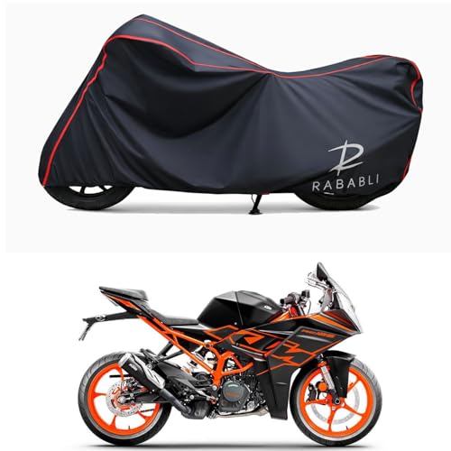 Image of Waterproof Bike Body Cover Compatible for | KTM RC 125 | Taffeta Fabric, Red Piping Design, Bottom Elastic Fit | Dustproof, Sun UV & Rain Protection for All Bikes