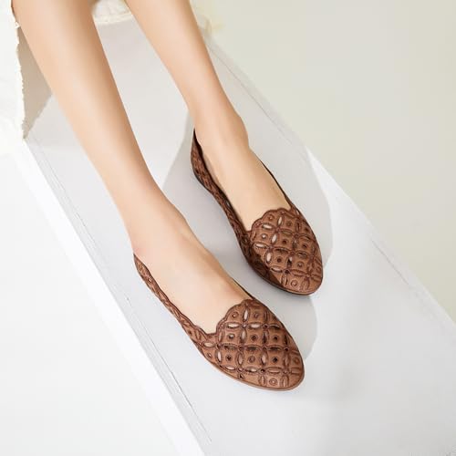 BABUDOG Womens Flats,Black and White Dress Flats with Flower Eyelets,Breathable Ballet Flats 5