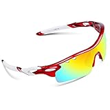 Ewin E01 Polarized Sports Sunglasses with 3 Interchangeable Lenses for Men Women Golf Baseball Volleyball Fishing Cycling Driving Running Glasses(Red&White)