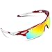 Ewin E01 Polarized Sports Sunglasses with 3 Interchangeable Lenses for Men Women Golf Baseball Volleyball Fishing Cycling Driving Running Glasses(Red&White)
