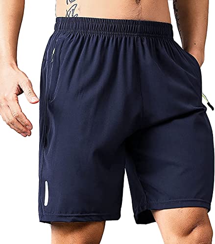 Short de sport homme bleu L short entraînement fitness gym avec fermeture éclair