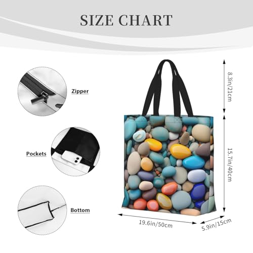 Beach Colored Pebbles Print Women Reuseable Handbag, Grocery Bag Foldable For Shopping Travel Activity4