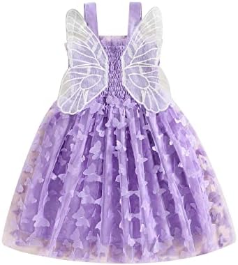 Toddler Baby Girl Butterfly Wings Dress Kids Girls Tulle Butterfly Wing Skirt Princess Sleeveless Birthday Tutu Party Dress (A Purple, 12-18 Months)