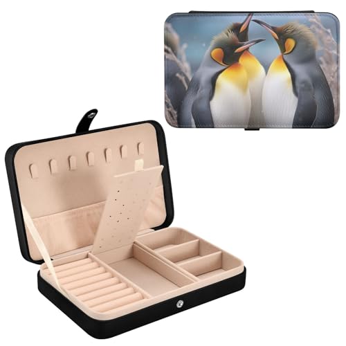 Haskirky Penguins Jewelry Box Portable PU Leather Travel Jewelry Organize for Women Jewelry Storage Display Holder for Ring, Necklace, Earring