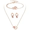 Dainty Necklace Bracelet Earrings Set for Women Gold Silver Rose Gold Diamond Interlocking Circle Jewelry Set for Sister Mom Gift