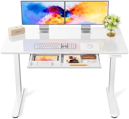 Marsail Glass Electric Standing Desk wit...