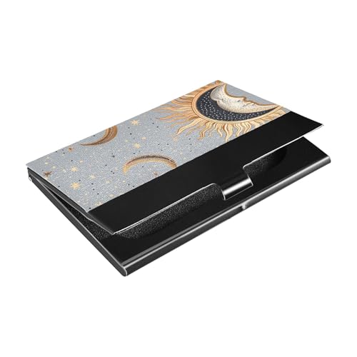 KLL Golden Celestial Voodoo Style Ultra-Thin Business Card Holder case with Leather & Stainless Steel Card case for Business Meeting Use portatarjetas para Hombre