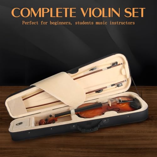 Ceciliec Violin For Beginners, 4/4 Violin Set Full Size Fiddle Solidwood for Adults with Case, 2 Bows, Bridge, Rosin - Stringed Musical Instruments