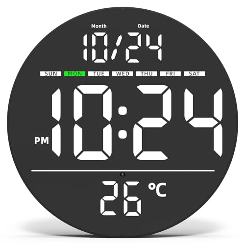 Azyh Reloj de Pared Digital, Reloj de Pared con Gran Pantalla LED, Moderno Reloj Digital eléctrico con Brillo automático, Reloj Digital con Fecha, Reloj de salón, 21 x 21 cm, Adaptador de Corriente