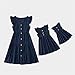 Produktbild Mommy and Me Matching Dress Solid Dark Blue Short Ruffle Sleeve Casual Dress Summer Beach Soft Dress for Mom Daughter Baby Family Matching Outfits,Girl 2Y