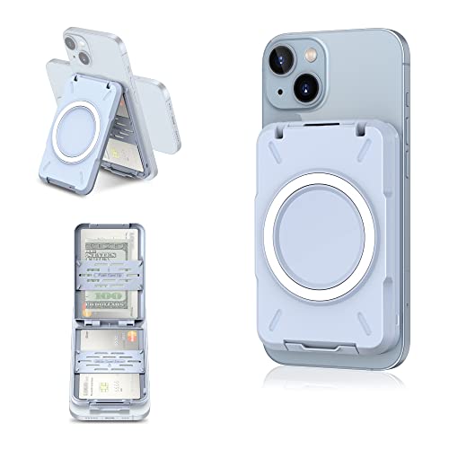 【スキミング防止】PROfezzion MagSafe カードケース スマホスタンド 【カード4枚 カード入れ】 MagSafe対応 ウォレット マグセーフ スマホ カードケース ＆ iPhone 17 Pro Max/iPhone 17 / iPhone 16 / 15 / 14 /13 / 12 シリーズ MagSafeリング付属 ABS製 ※iPhone mini非対応 ブルー
