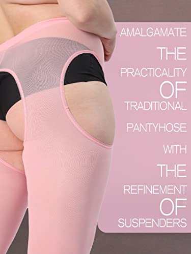 Image of HONENNA Plus Size Suspender Tights for Women, Semi Opaque Sexy Garter Belt Nylons Mock Thigh High stockings