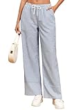 ZAFUL Fashion Striped Pajama Pants Women Y2K Lightweight Beach Pants Pockets Casual Loose Fit Petite Trouser,Blue02,XL